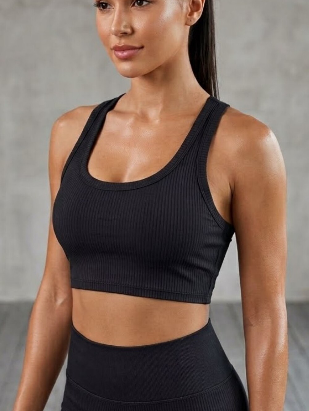 All In Motion Ribbed Cropped Racerback Tank Top Sports Bra Black Size Small